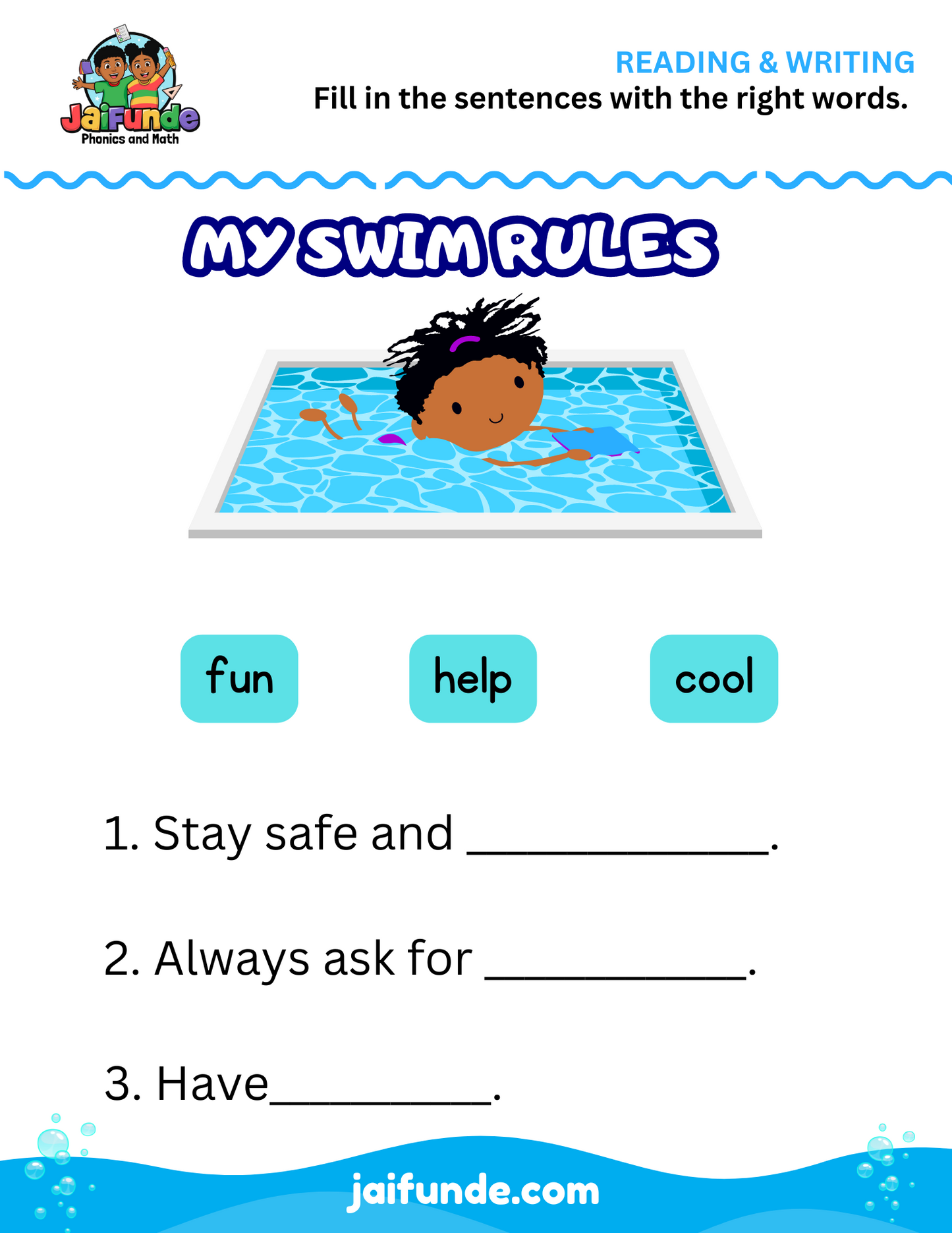 Super Swimming Kids Reading Skills Adventure, 15+ Pages of Fun