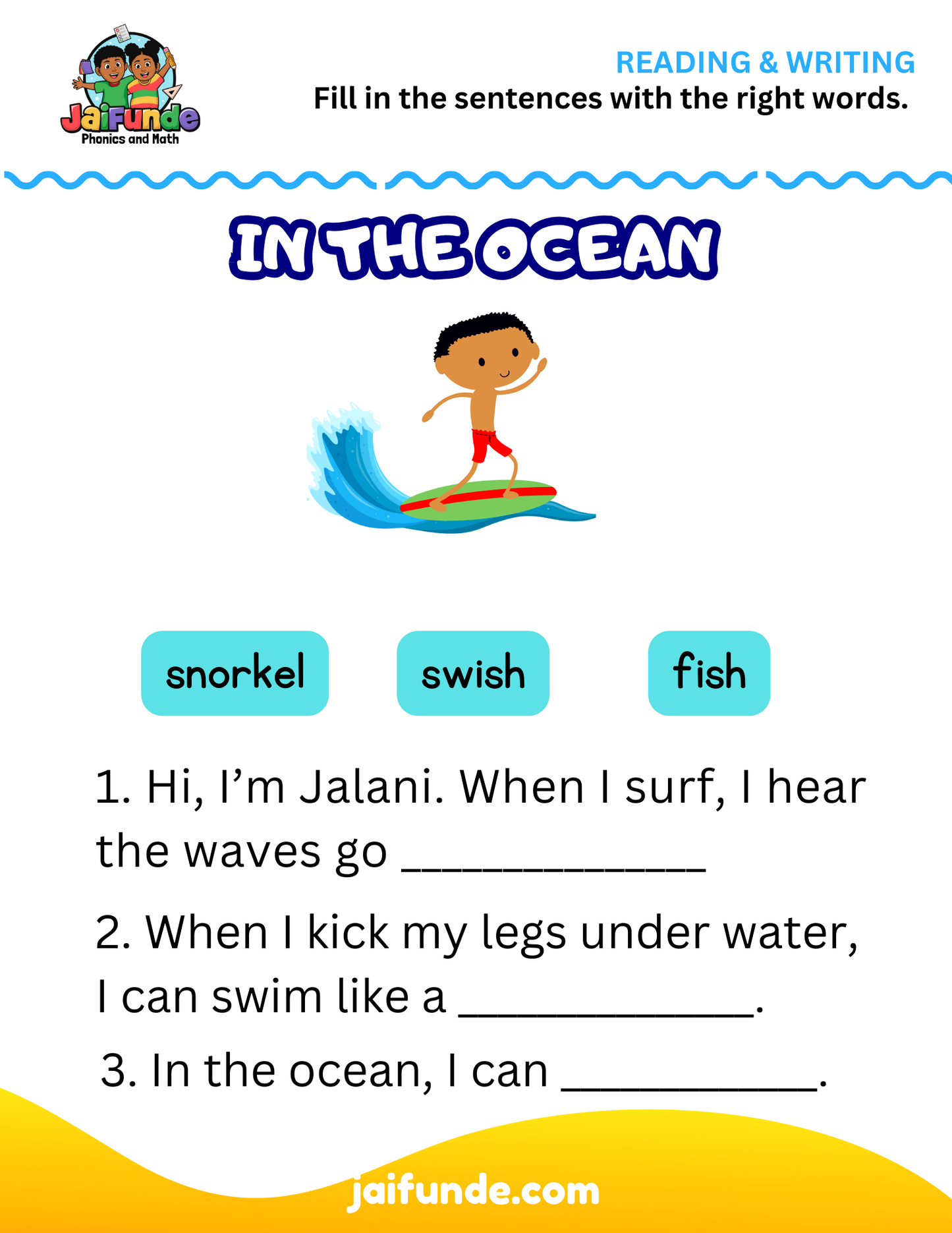 Super Swimming Kids Reading Skills Adventure, 15+ Pages of Fun