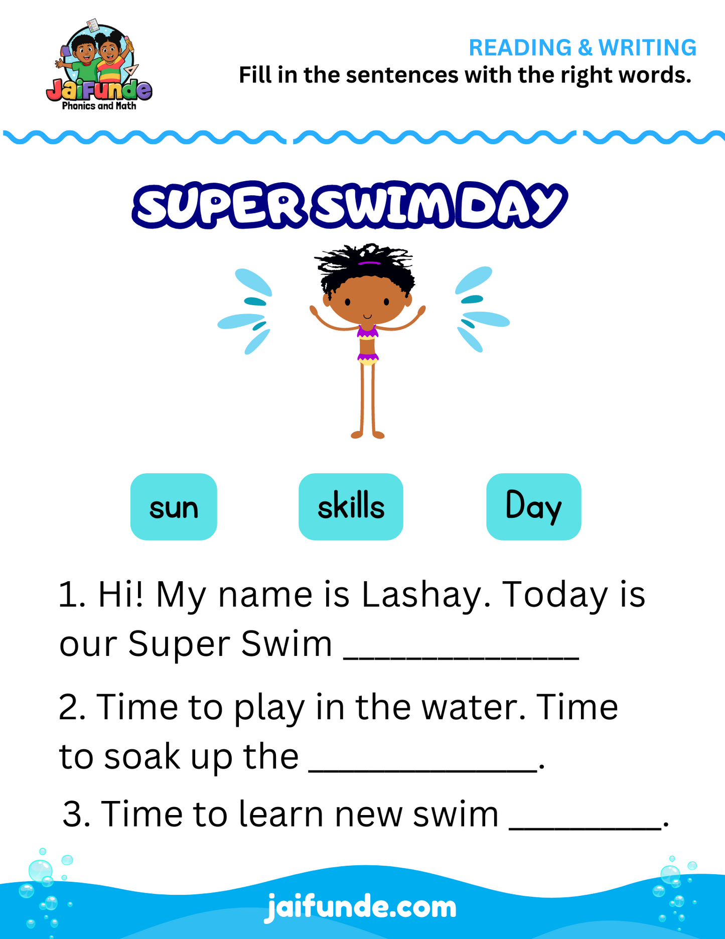 Super Swimming Kids Reading Skills Adventure, 15+ Pages of Fun