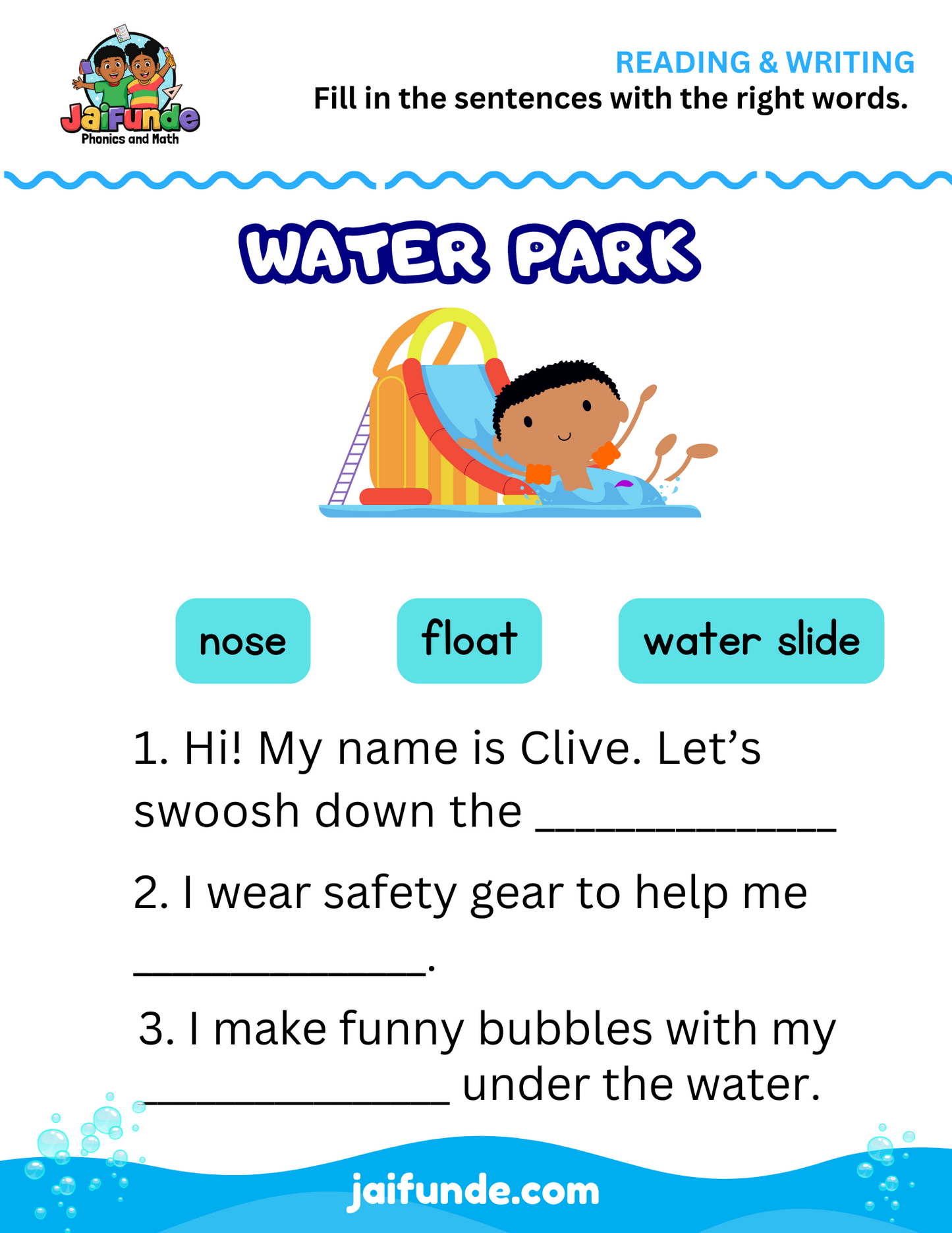 Super Swimming Kids Reading Skills Adventure, 15+ Pages of Fun