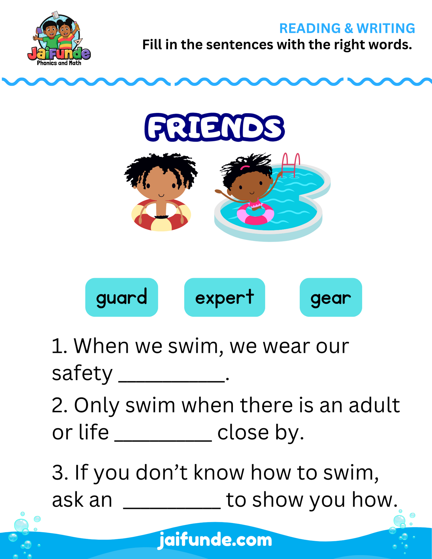 Super Swimming Kids Reading Skills Adventure, 15+ Pages of Fun